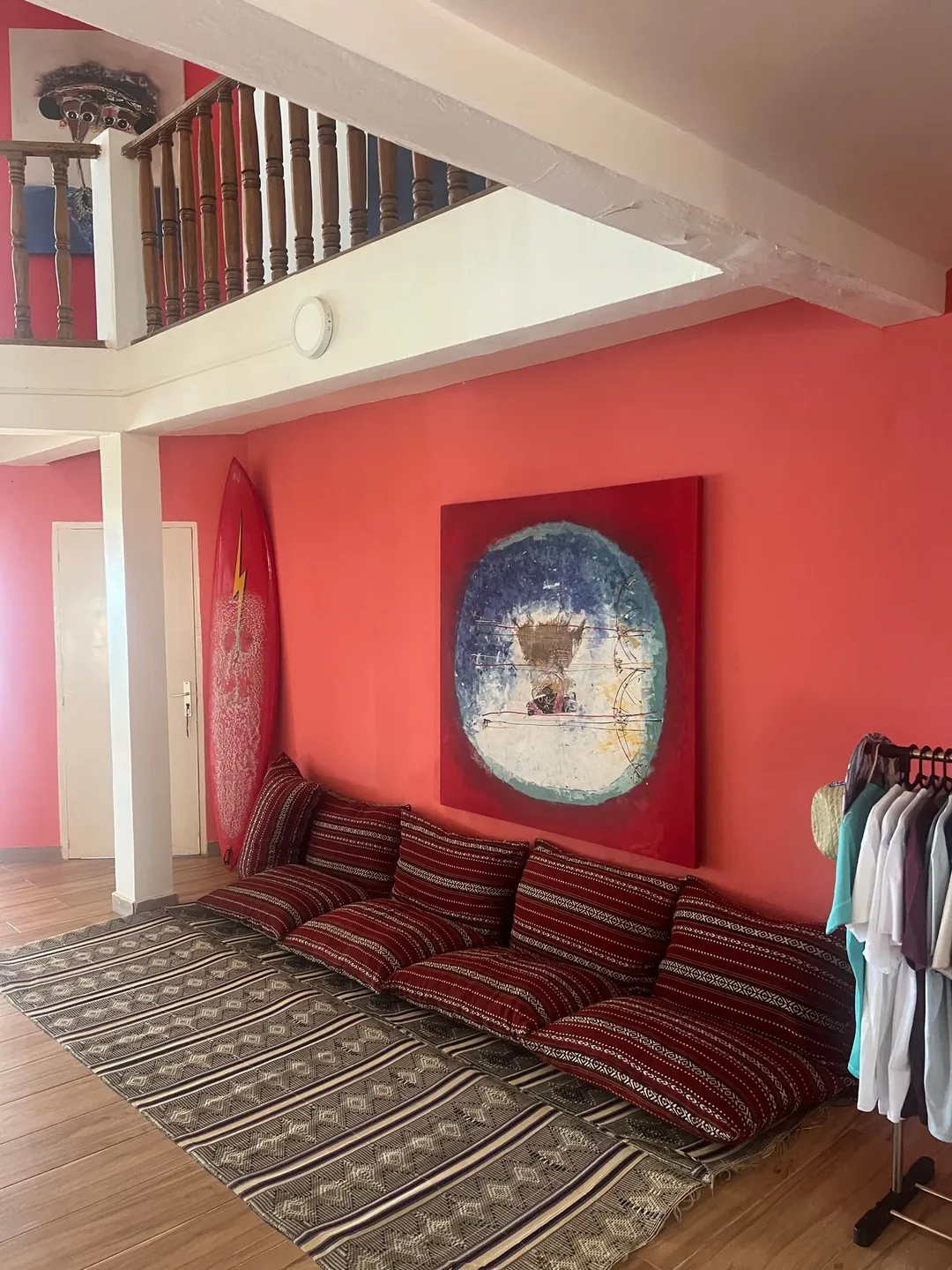 Cozy interior with vibrant decor.