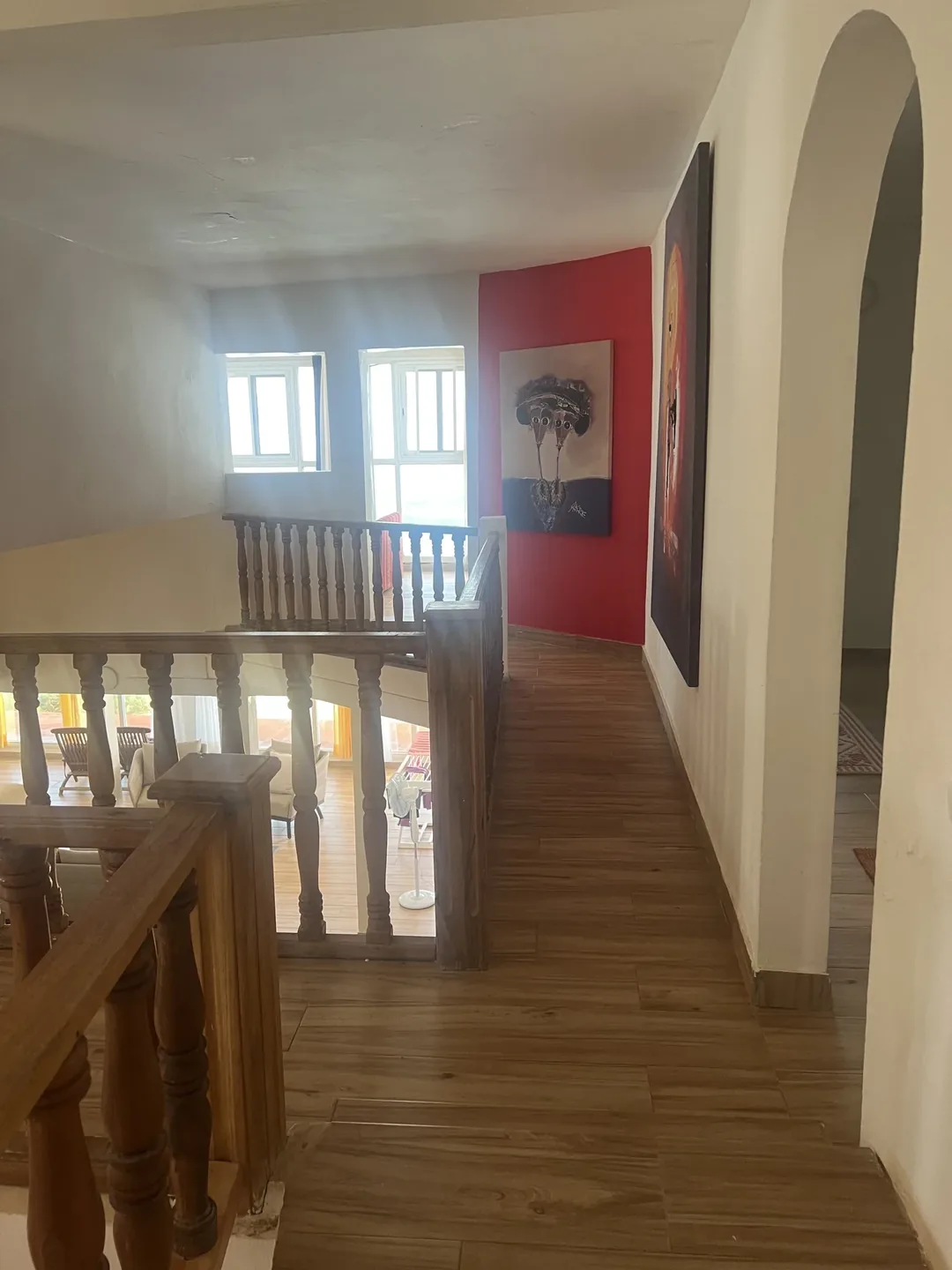 Bright hallway with wooden accents.